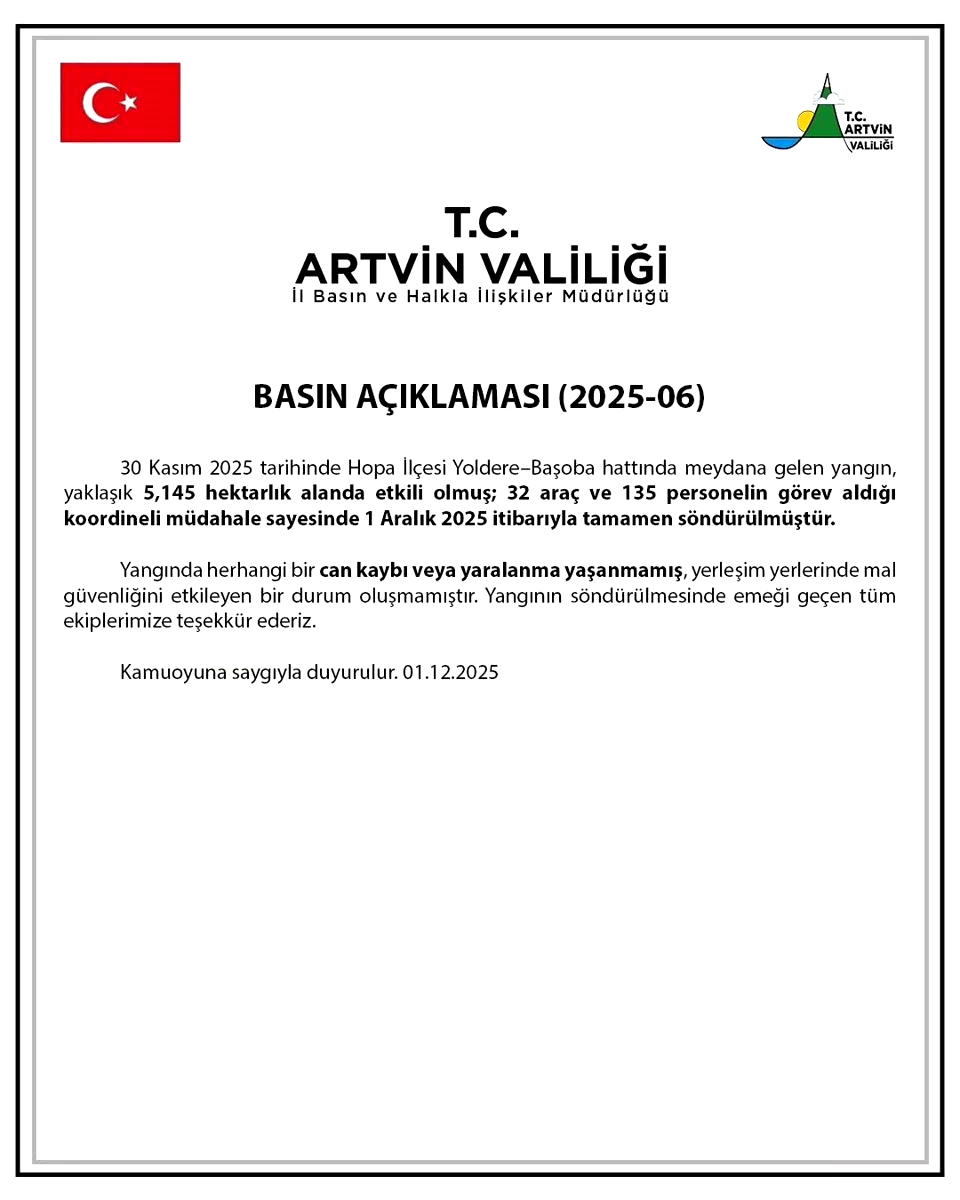 Artvin Valiliği: “Hopa’daki orman yangını tamamen söndürüldü”