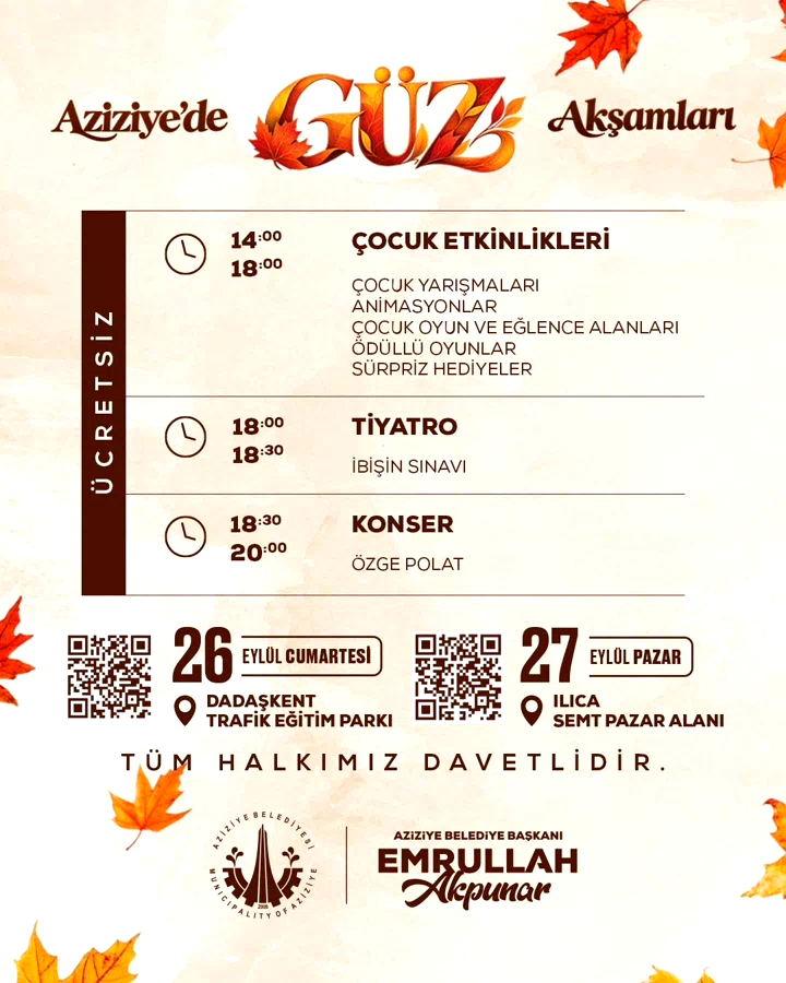 Aziziye’de "Güz akşamları" başlıyor