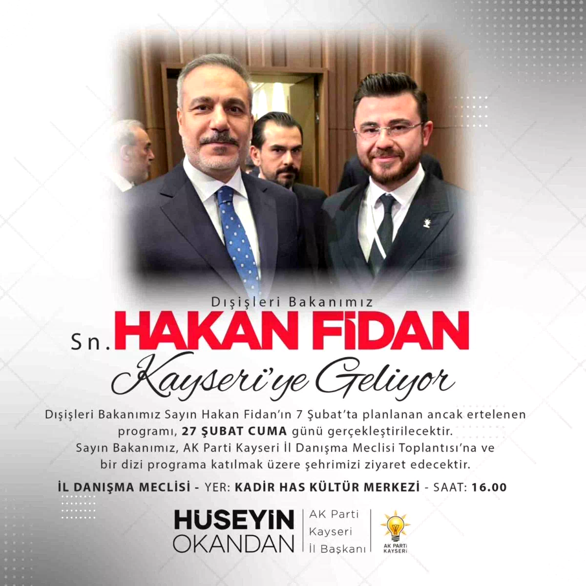 Bakan Fidan Kayseri’ye geliyor