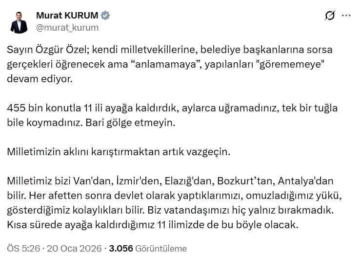 Bakan Kurum: “Tek bir tuğla bile koymadınız, bari gölge etmeyin”
