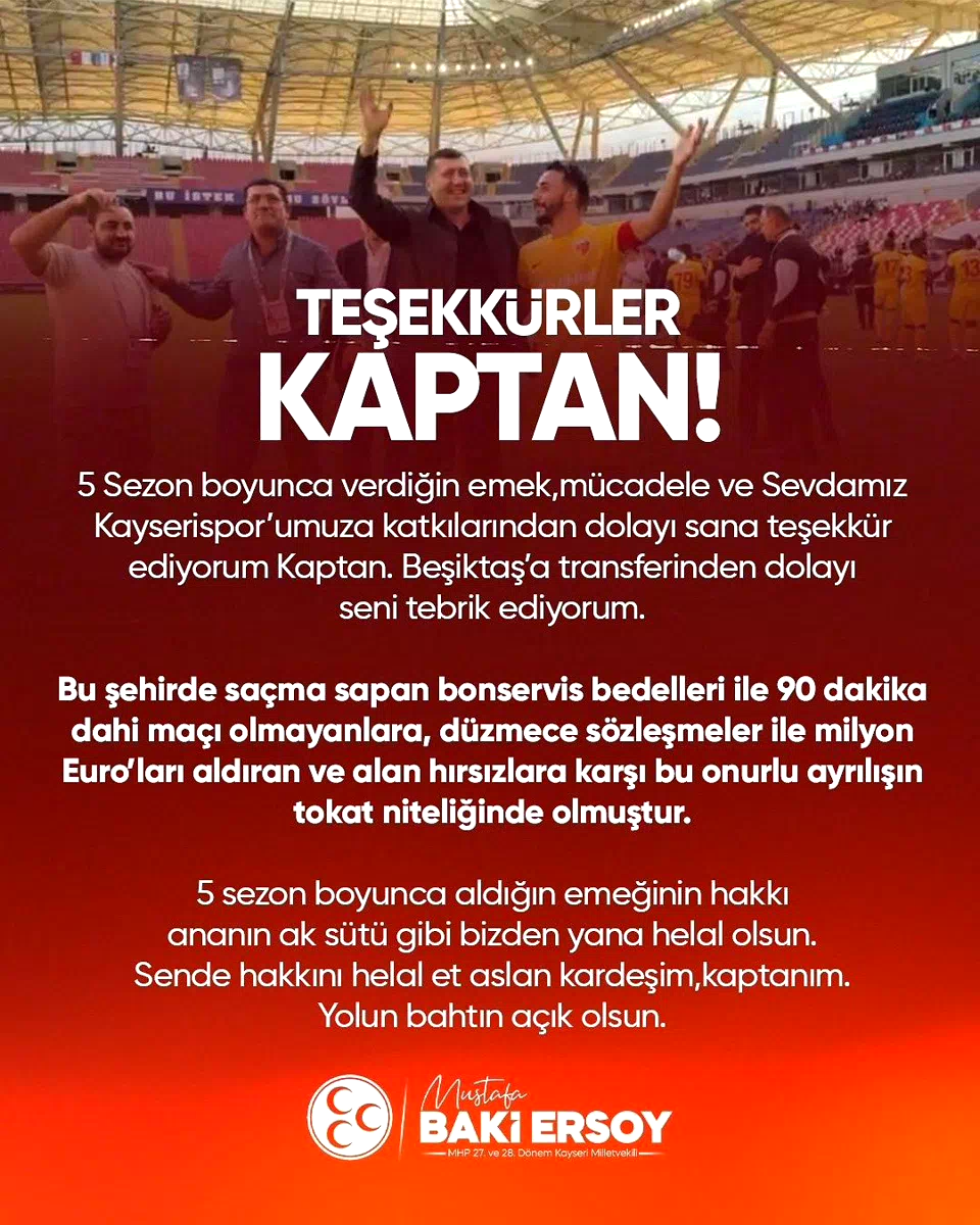 Baki Ersoy: “Teşekkürler kaptan”