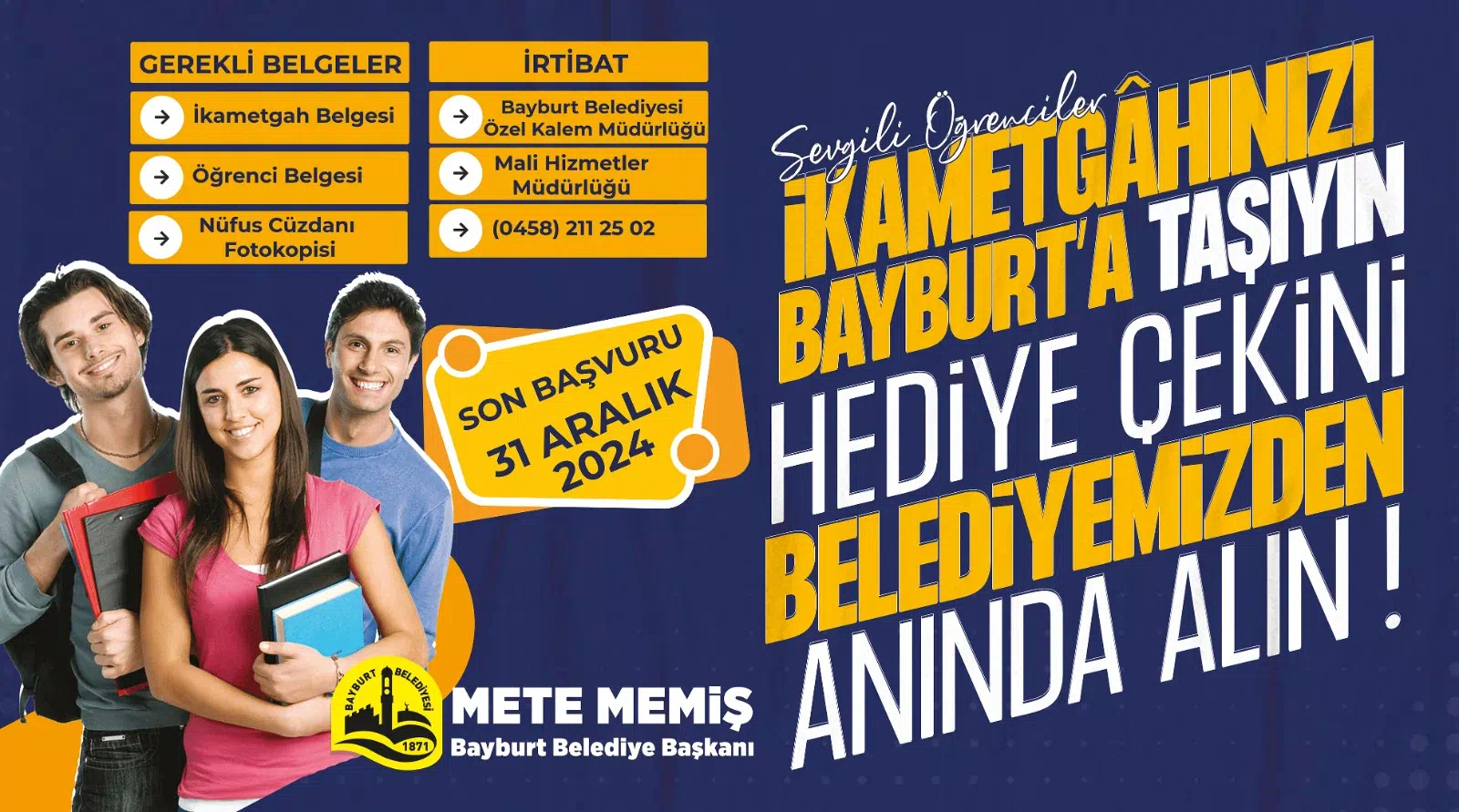 Bayburt Belediyesi’nden Öğrencilere Yönelik İkametgâh Kampanyası