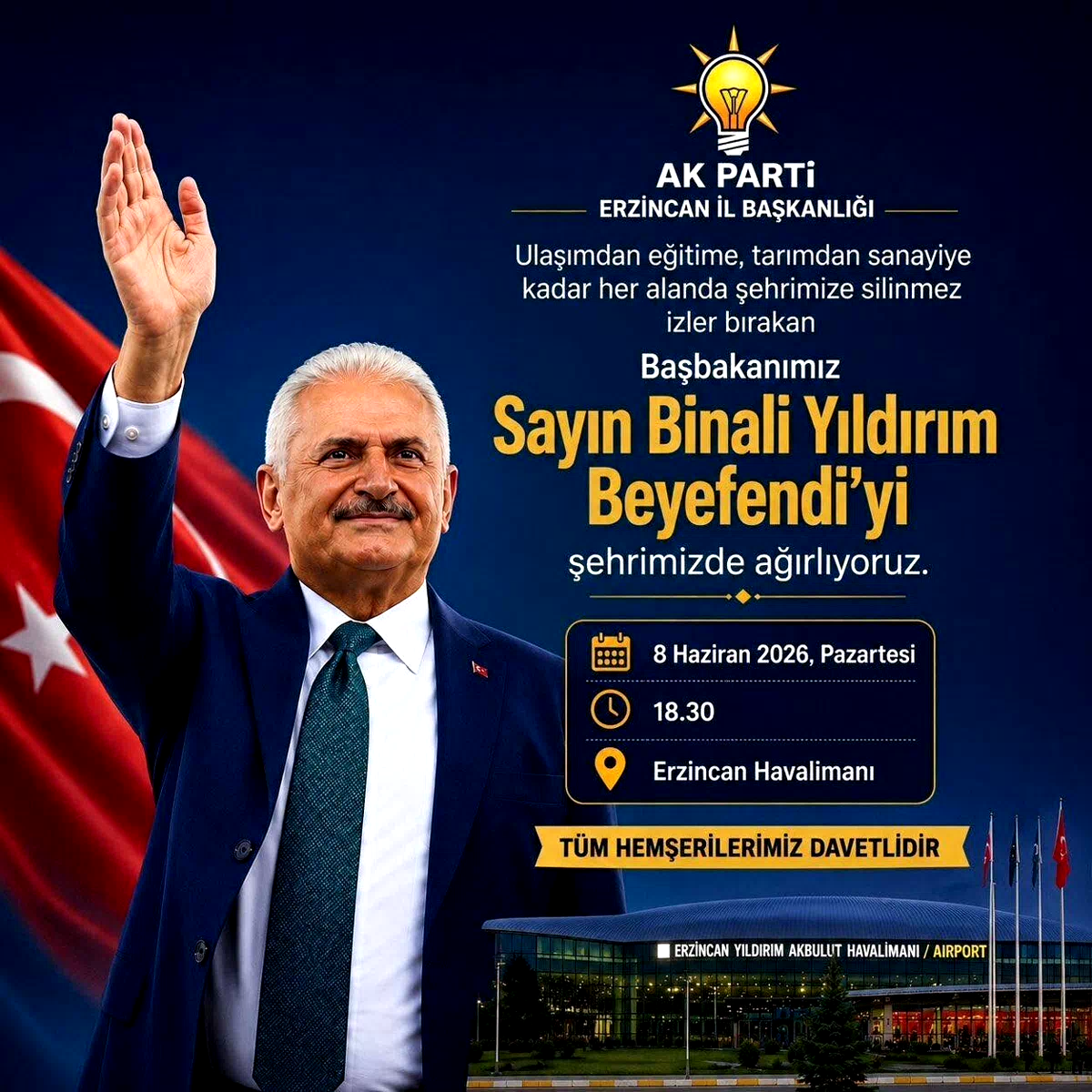 Binali Yıldırım Erzincan’a geliyor