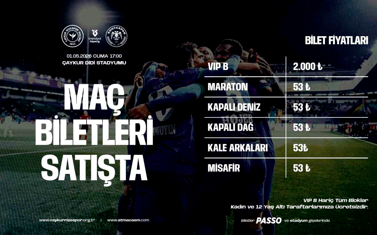 Çaykur Rizespor – Konyaspor maçının biletleri 53 TL’den satışa çıktı