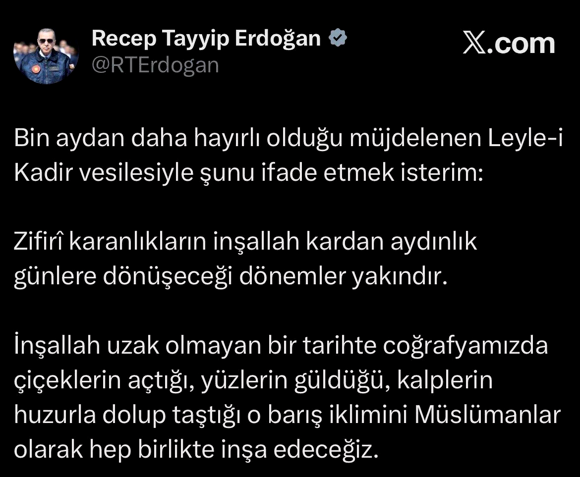 Cumhurbaşkanı Erdoğan: “Barış iklimini Müslümanlar olarak hep birlikte inşa edeceğiz”
