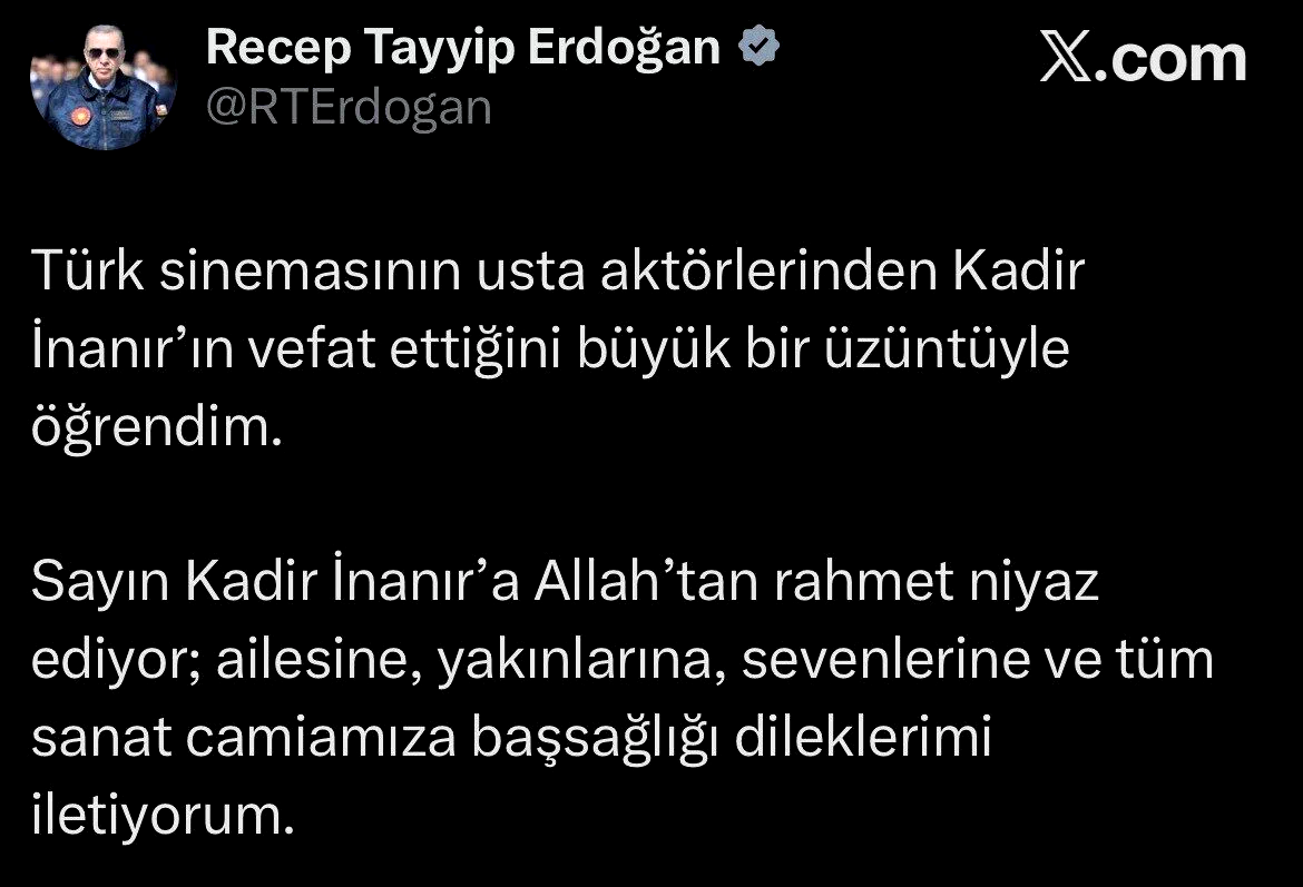 Cumhurbaşkanı Erdoğan’dan Kadir İnanır için taziye mesajı