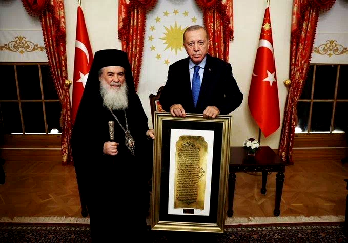 Cumhurbaşkanı Erdoğan, Kudüs Rum Ortodoks Kilisesi Patriği 3’üncü Teofilos’u kabul etti