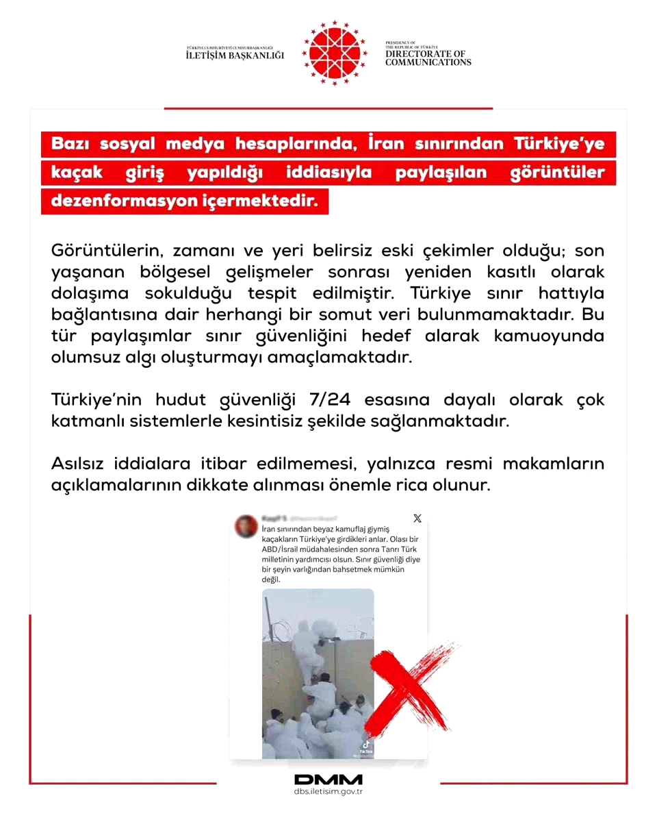 DMM: “İran sınırından Türkiye’ye kaçak giriş yapıldığı iddiasıyla paylaşılan görüntüler dezenformasyon içermektedir”