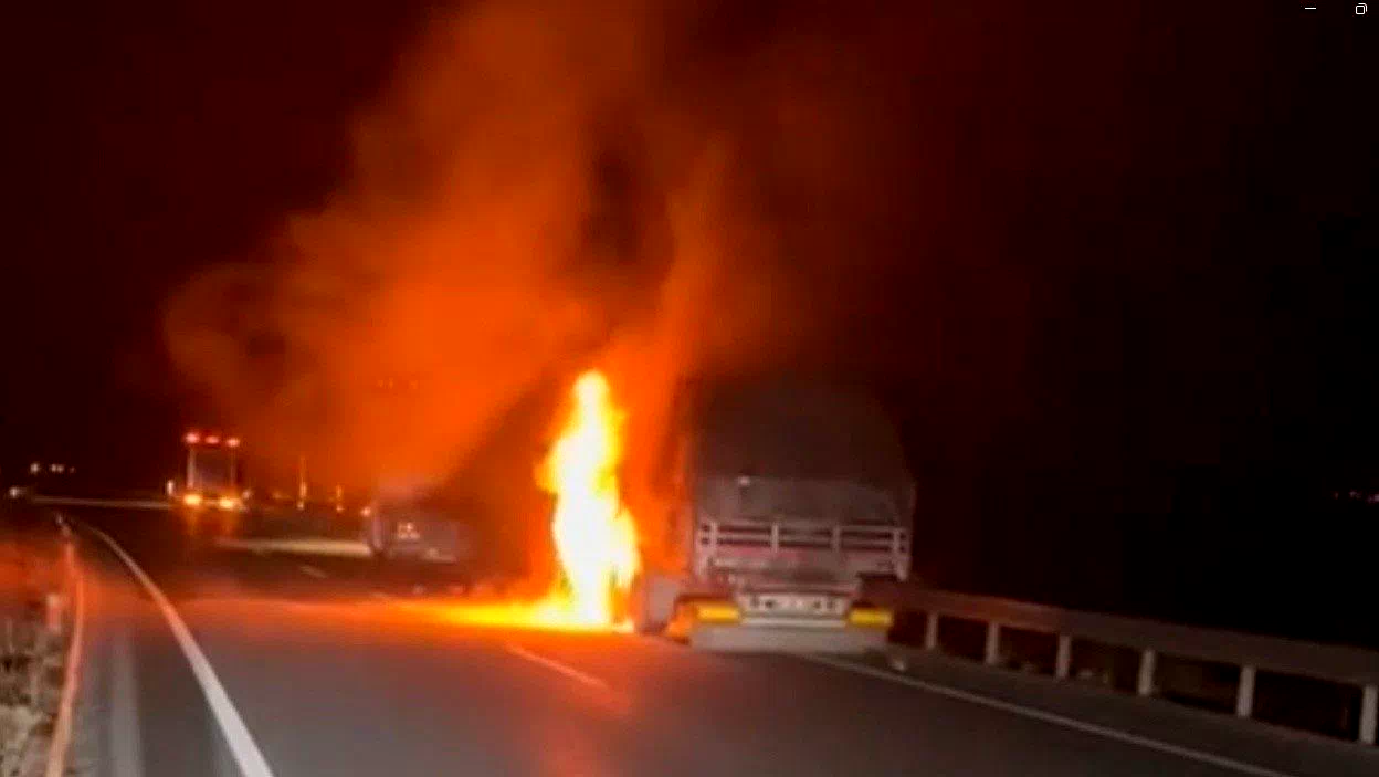 Erzincan’da seyir halindeki TIR alev aldı