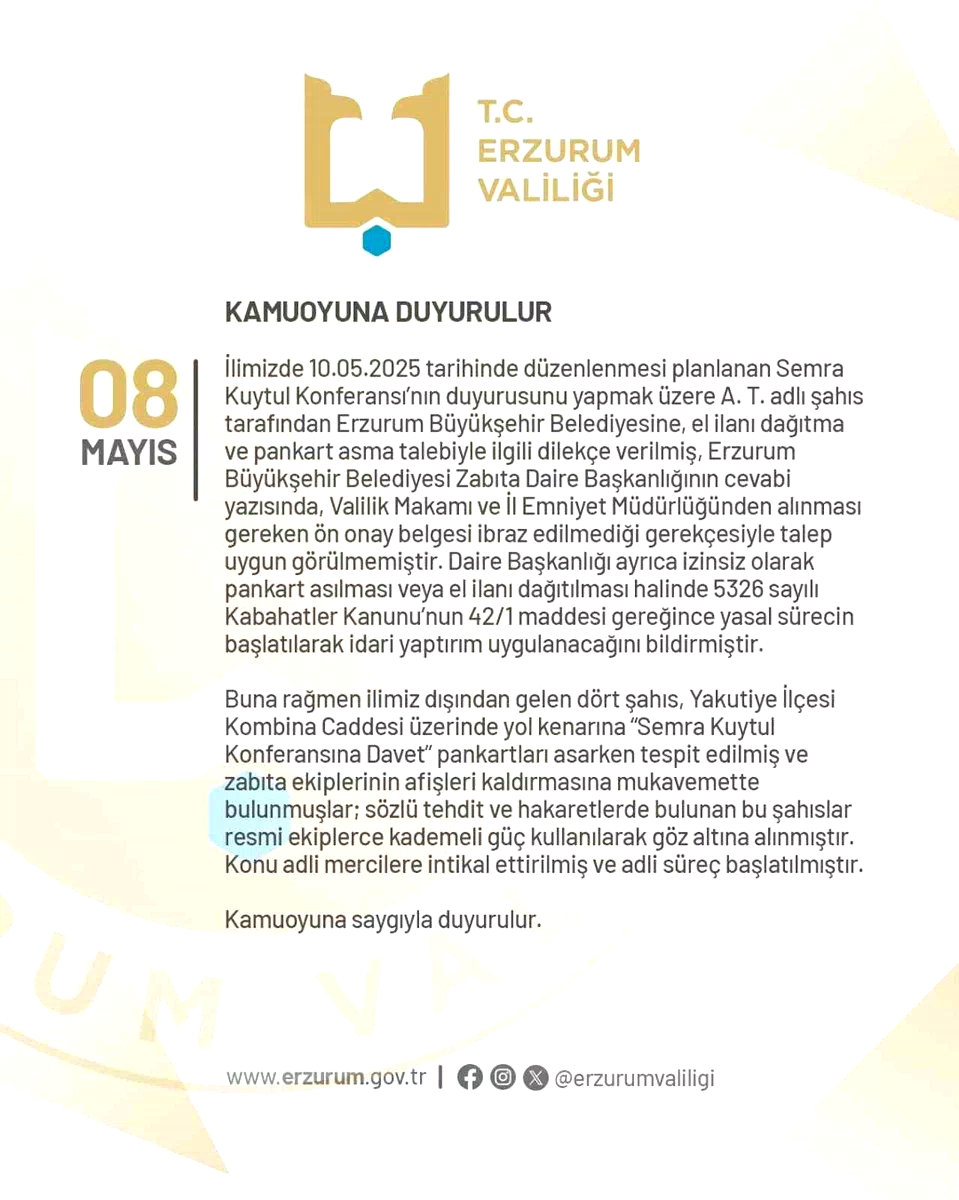Erzurum’da izinsiz pankart asan 4 kişi gözaltına alındı