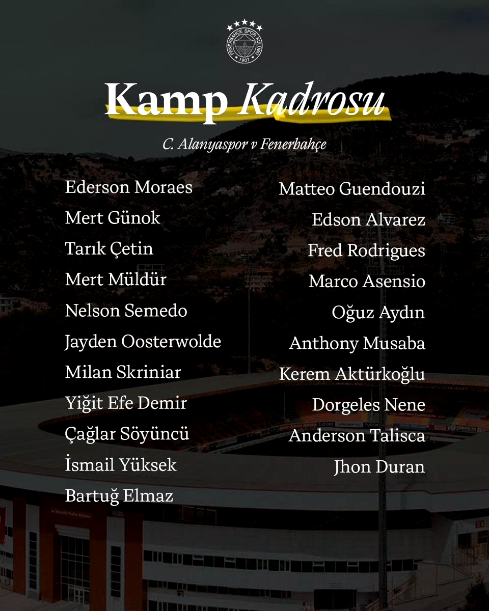 Fenerbahçe’nin Alanyaspor kamp kadrosu belli oldu