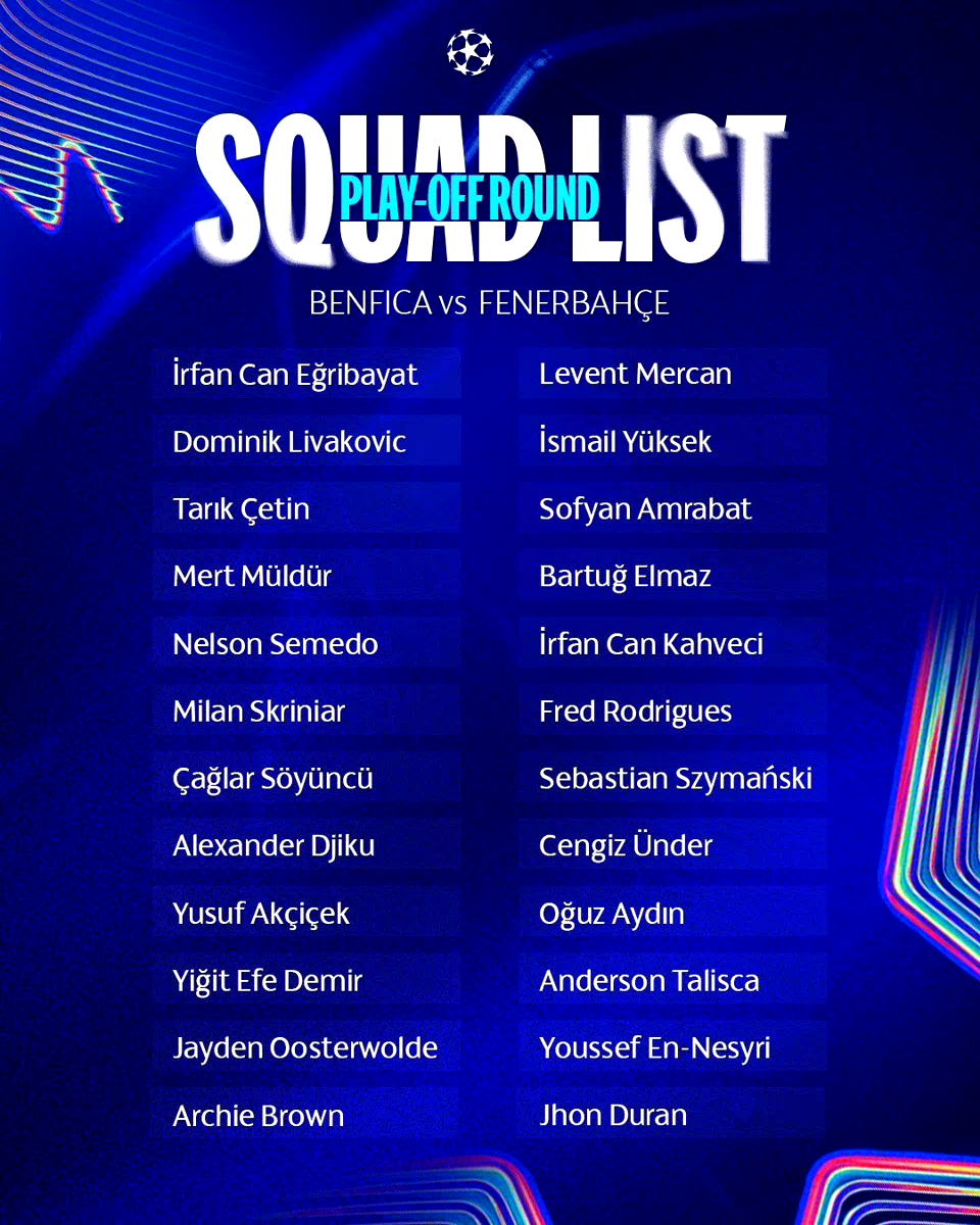 Fenerbahçe’nin Benfica maçı kamp kadrosu belli oldu