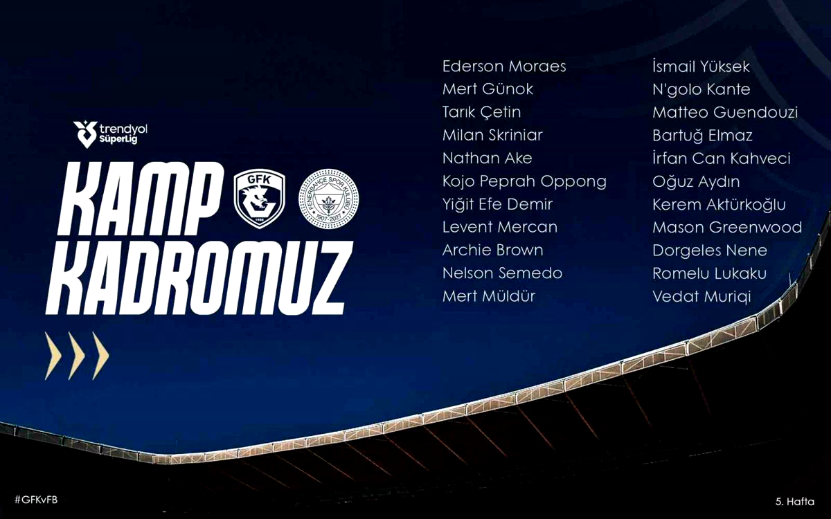 Fenerbahçe’nin Gaziantep FK maçı kamp kadrosu açıklandı