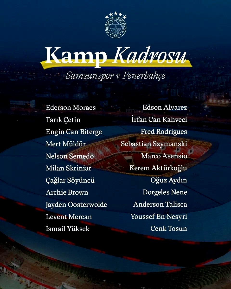 Fenerbahçe’nin Samsunspor kamp kadrosu belli oldu
