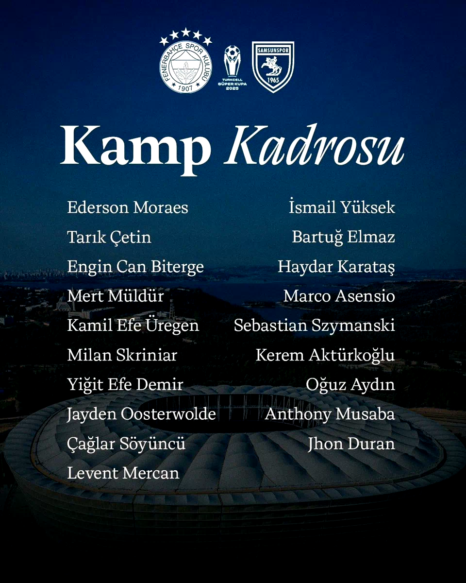 Fenerbahçe’nin, Samsunspor maçı kamp kadrosu belli oldu