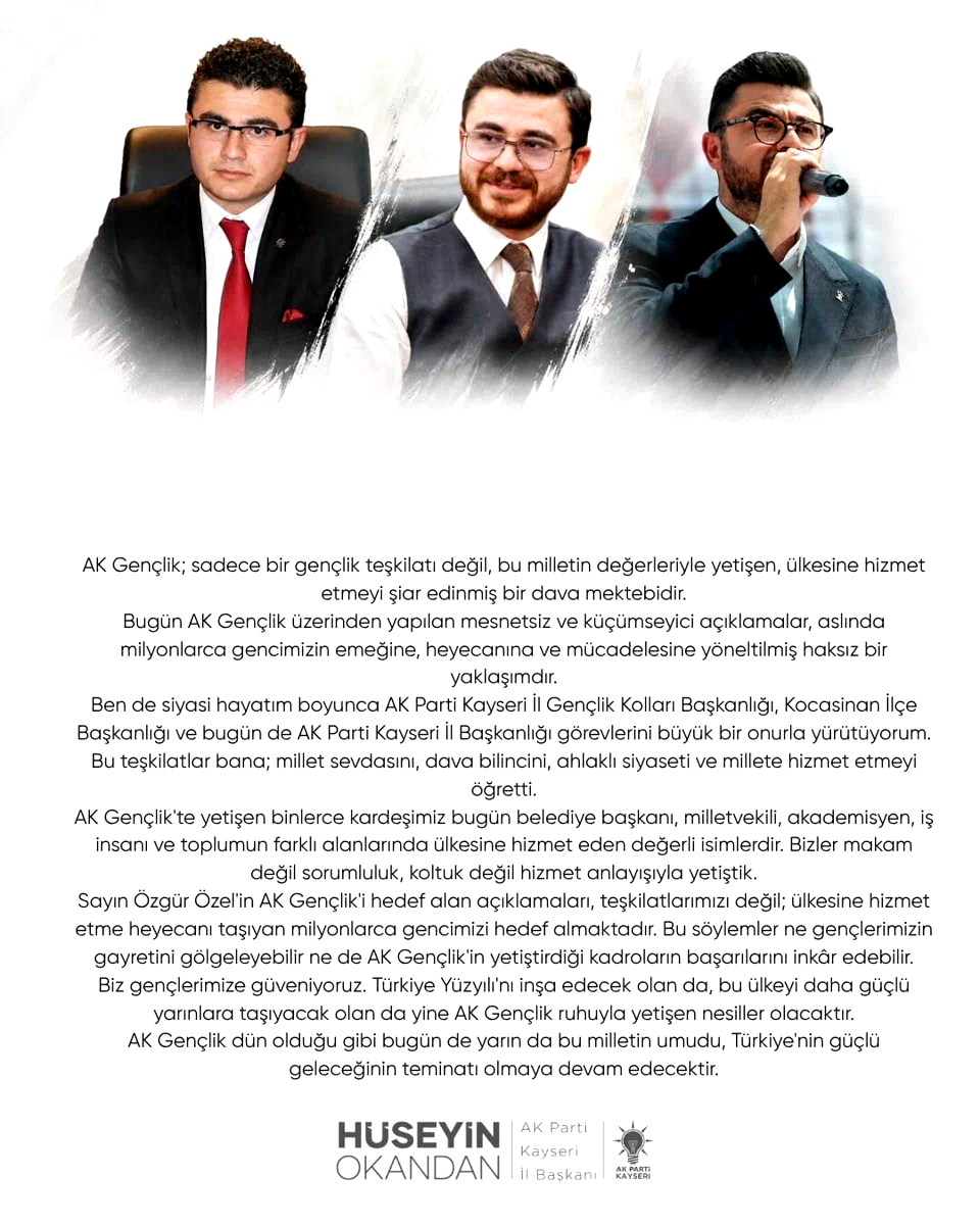 Hüseyin Okandan: “AK Gençlik, ülkesine hizmet etmeyi şiar edinmiş bir dava mektebidir”