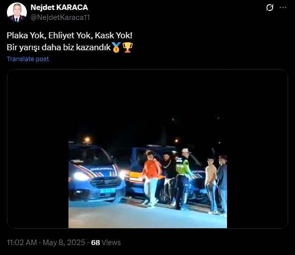 İl Jandarma Komutanı böyle paylaştı: “Plaka yok, kask yok, ehliyet yok. Bir yarışı daha biz kazandık”