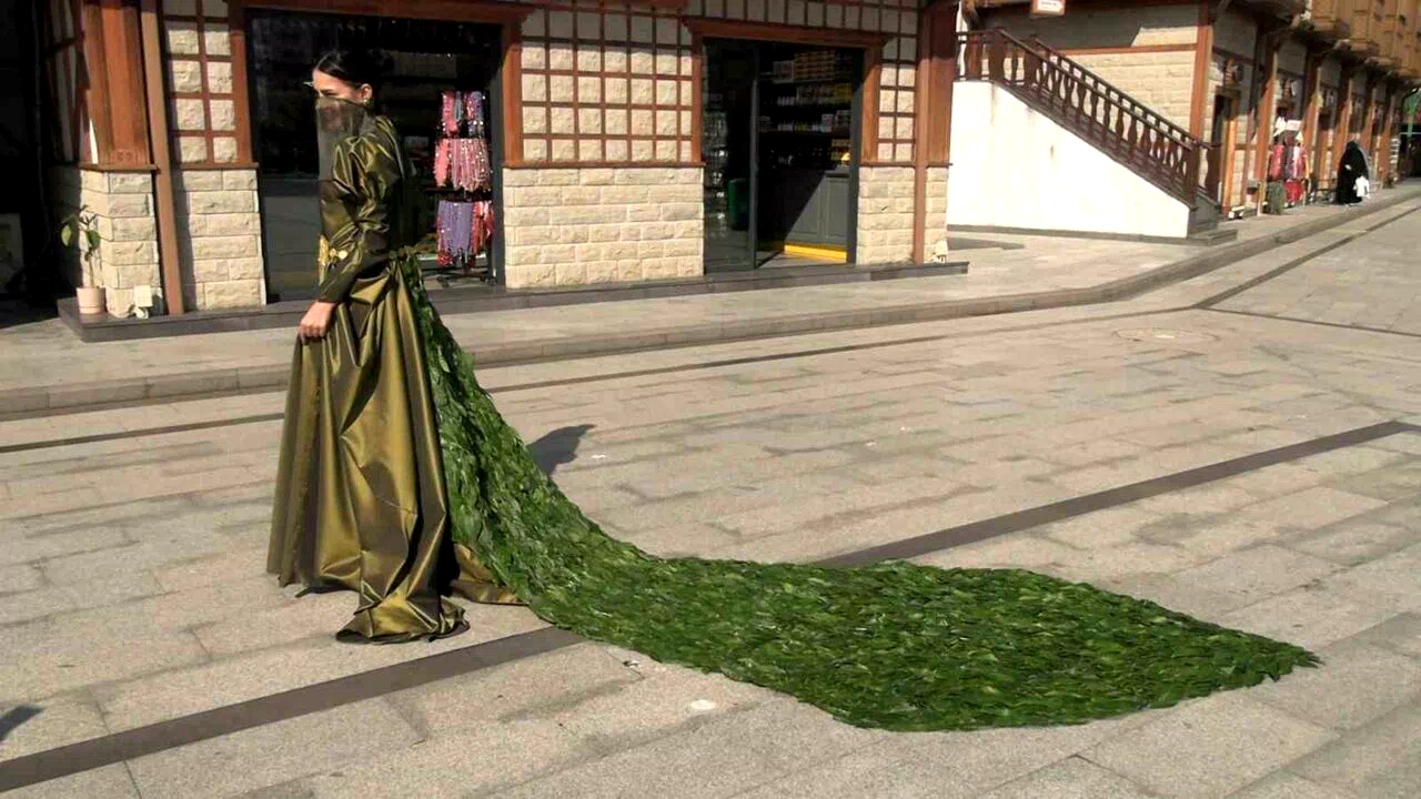 İranlı öğrenci 5 bin çay yaprağı kullanarak elbise tasarladı