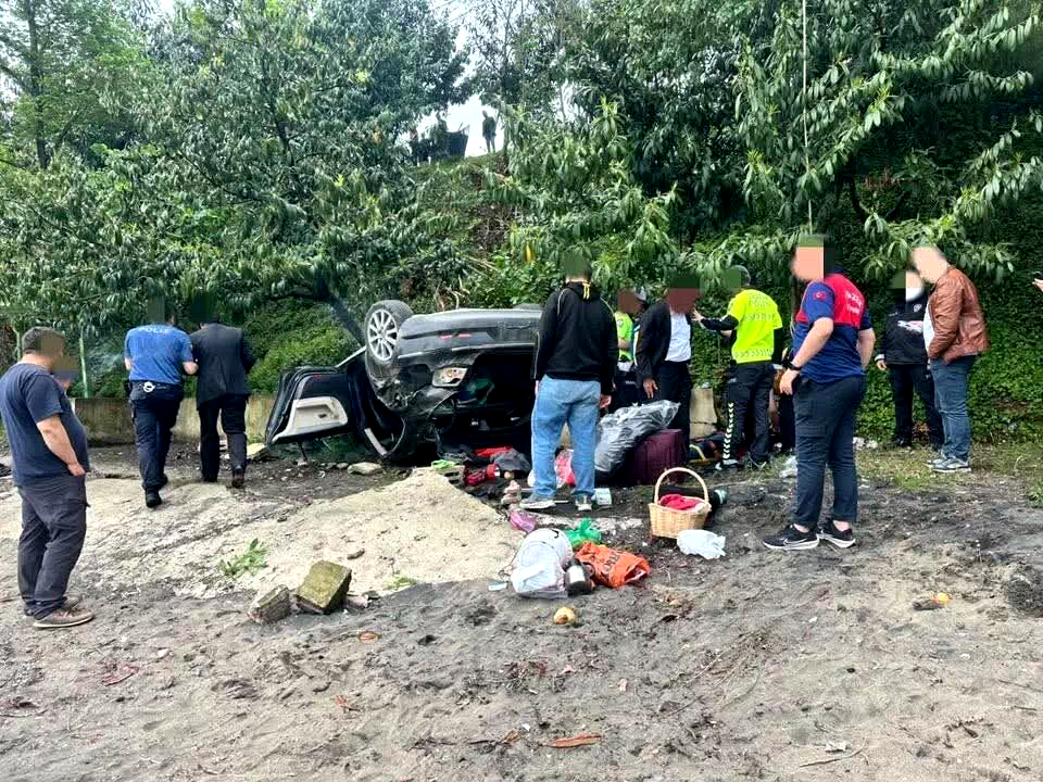 Kediye çarpmamak için manevra yapınca araç plaja uçtu: 4 yaralı