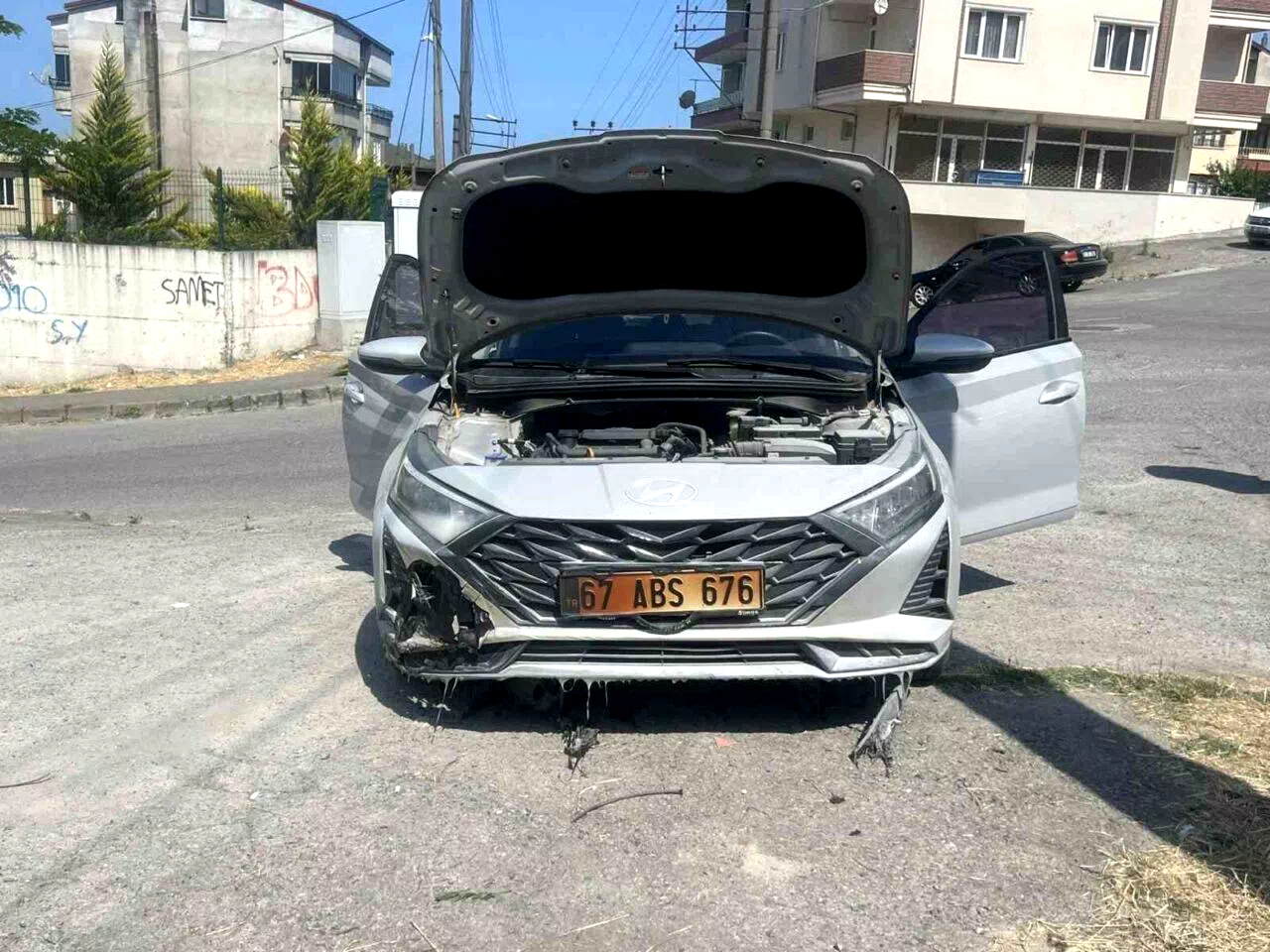 Kopan elektrik telleri otları, otlarda aracı yaktı
