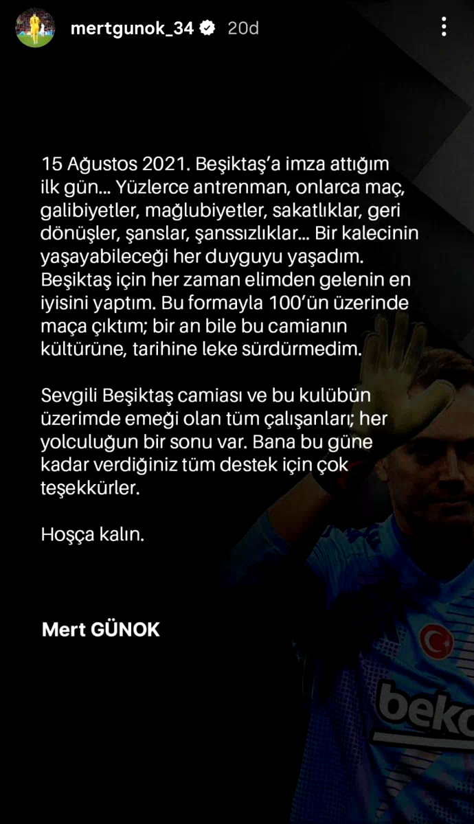 Mert Günok’tan veda mesajı