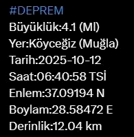 Muğla’da 4.1 büyüklüğünde deprem