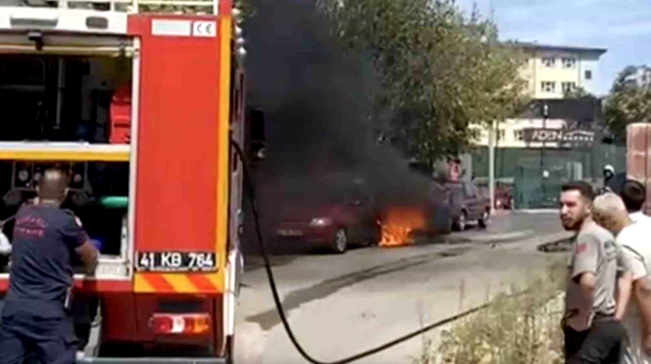 Park halindeki iki otomobil alev alev yandı