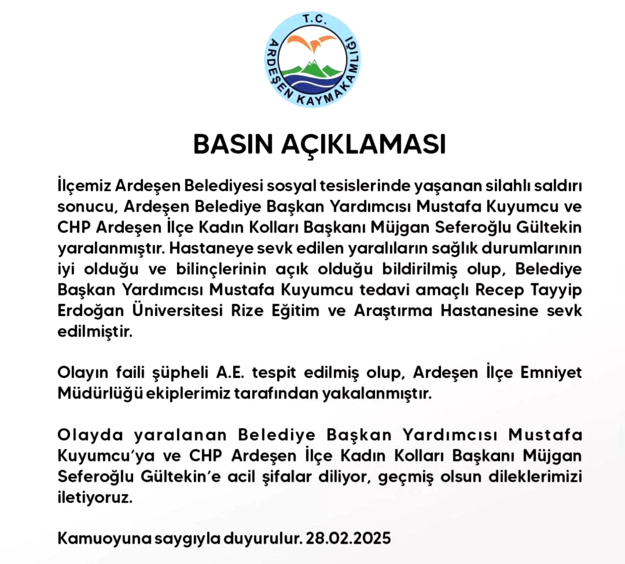 Rize’de Silahlı Saldırıya Uğrayan Belediye Başkan Yardımcısı ve CHP Kadın Kolları Başkanı Sağlık Durumlarının İyi Olduğu Açıklandı