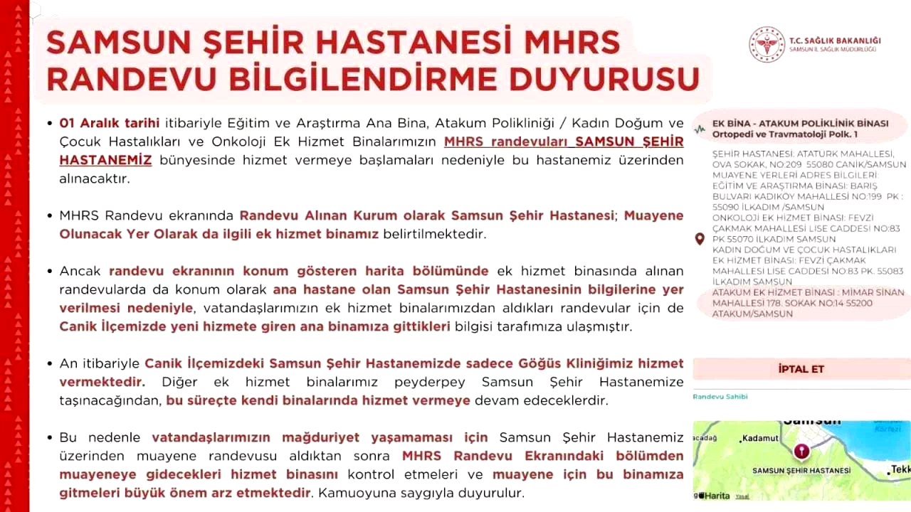 Samsun Şehir Hastanesi randevularında “hizmet binası karışıklığı”na dikkat