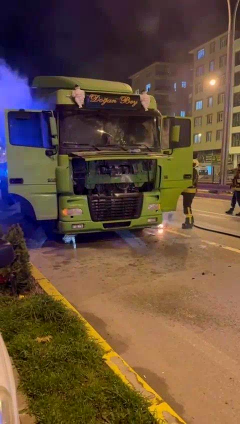 Seyir halindeki tır alev aldı