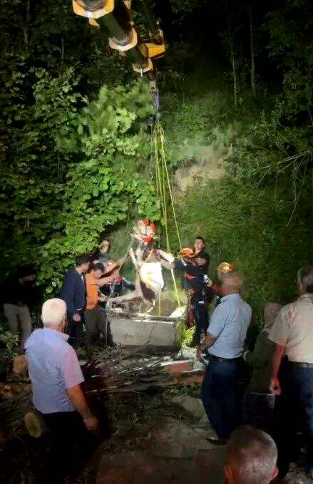 Su kuyusuna düşen inek, saatler süren çalışma sonrasında kurtarıldı