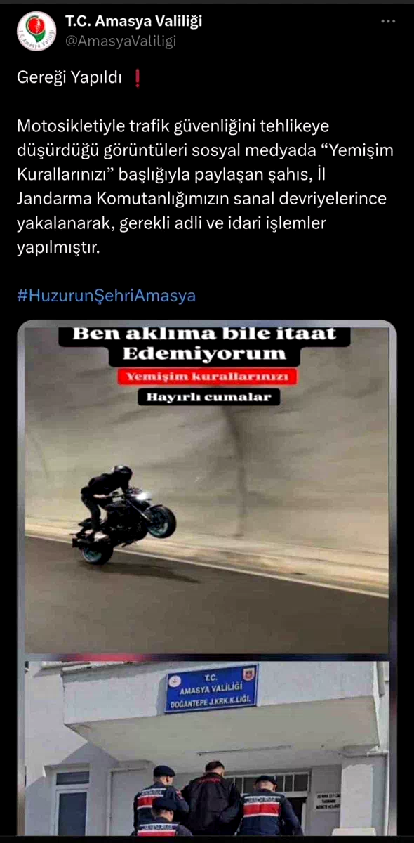 Tehlikeli motosiklet kullandığı görüntüleri ‘Yemişim kurallarınızı’ notuyla paylaştı, “Gereği yapıldı”