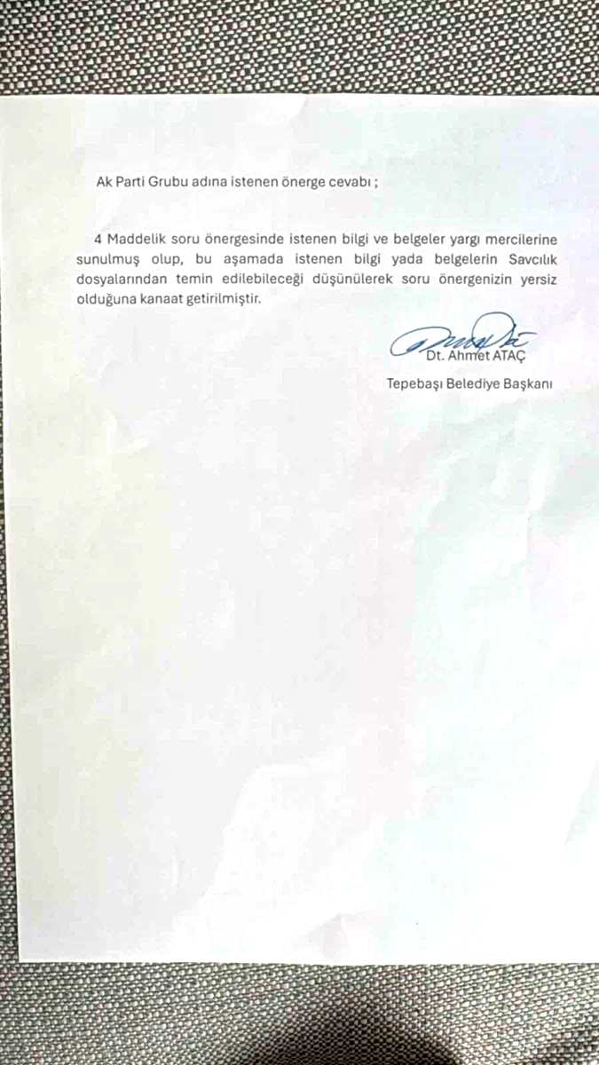 Tepebaşı Belediyesi, AK Parti Grubu’nun 4 maddelik yazılı soru önergesini cevapsız bıraktı