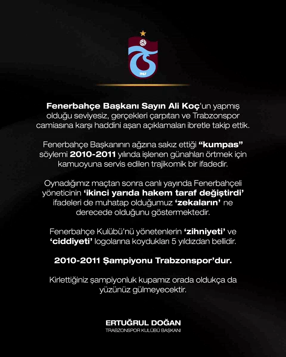 Trabzonspor Başkanı Ertuğrul Doğan’dan sert açıklama