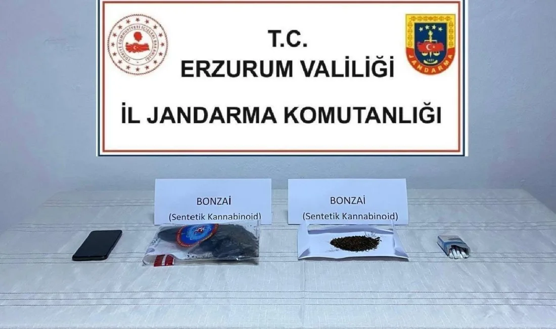 Erzurum’da jandarma operasyonları sonucunda bonzai, kubar esrar ve metamfetamin ele