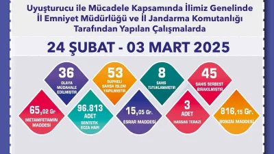 Eskişehir'de jandarma ve polis ekiplerinin uyuşturucuyla mücadelede gerçekleştirdiği operasyonlarda 53
