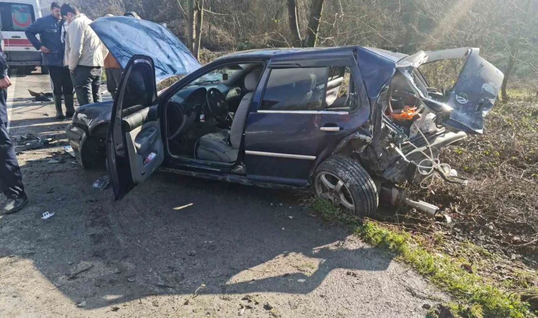 Zonguldak'ta meydana gelen trafik kazasında yangın söndürme tüpü taşıyan kamyonet,