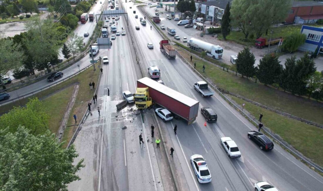 100 karayolunda kontrolden çıkarak bariyerleri aşan tır karşı şeride geçti.