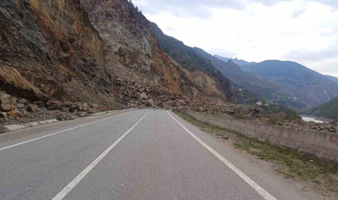 Gümüşhane-Tirebolu karayolunda meydana gelen ve büyük bir gürültüyle gerçekleşen heyelan
