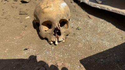 Sakarya’nın Karasu ilçesinde inşaat kazısında işçileri tarafından bulunan kafatası ekipleri