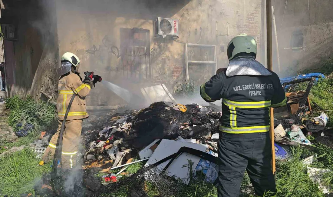Zonguldak’ın Ereğli ilçesi Meydanbaşı Caddesi’nde bulunan metruk binanın arkasındaki alanda