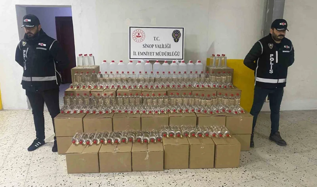 Sinop’ta polis ekiplerince gerçekleştirilen operasyonda bin 300 litre sahte alkol