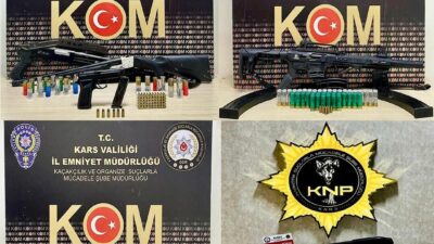 Susuz’da polisin düzenlendiği operasyonda çok sayıda silah ve mühimmat ele