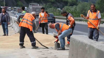 D-650 kara yolunun Sakarya Geyve geçişinde yan yatarak Bilecik istikametini