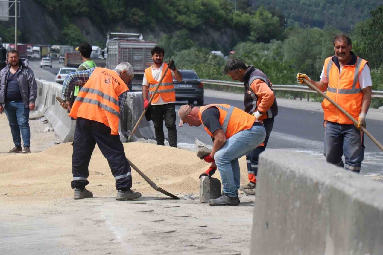 D-650 kara yolunun Sakarya Geyve geçişinde yan yatarak Bilecik istikametini