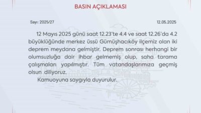 Amasya’da 4.4 ve 4.2 büyüklüğündeki depremlerin ardından Amasya Valiliği, herhangi