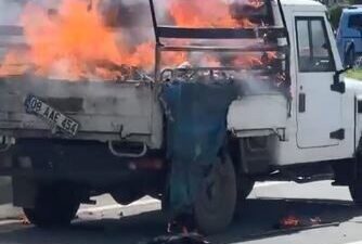 Artvin’in Hopa ilçesinde seyir halindeki karton yüklü kamyonetin kasasında bulunan