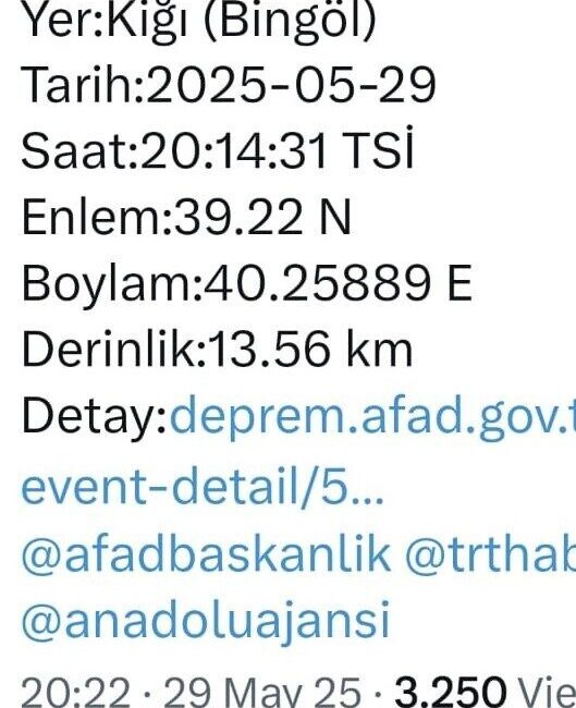 Bingöl’ün Kiğı ilçesinde 4,3 büyüklüğünde deprem meydana geldi. AFAD’dan yapılan