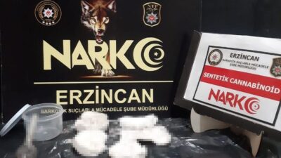 Erzincan’da polis ekiplerinin gerçekleştirdiği uyuşturucu operasyonunda sentetik cannabinoid (Bonzai) maddesi