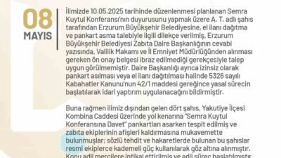 Erzurum’da izinsiz olarak pankart asan ve zabıta ekiplerine mukavemette bulunan